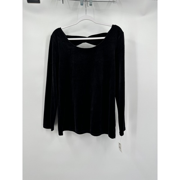 T by Talbots Women Black Velvet Top Size M Back Cut Out Evening Cocktail Elegant - Picture 1 of 8